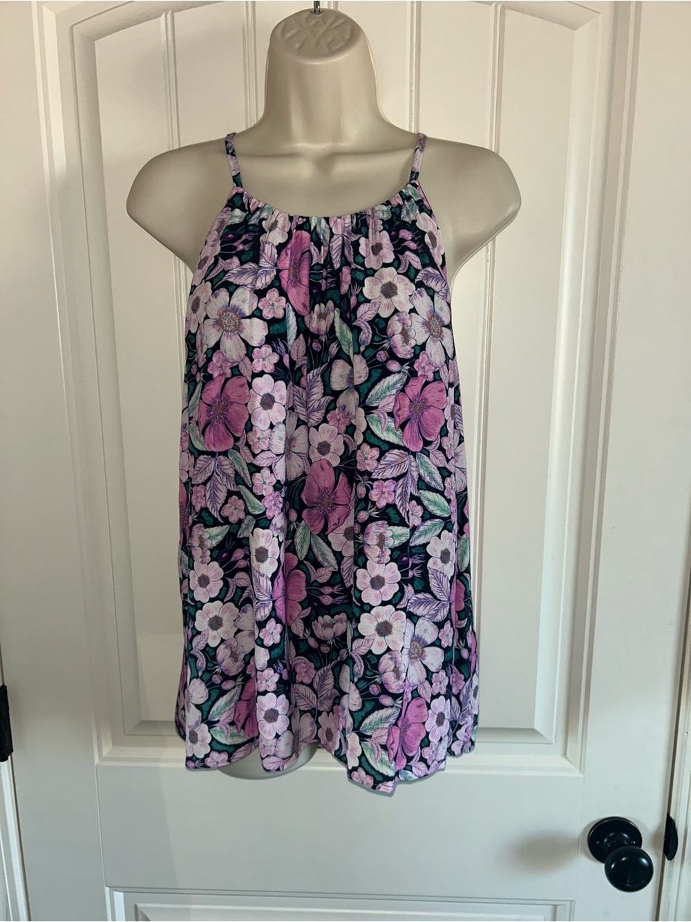 Karen Kane Purple Floral Camisole Tank with Mint Accents